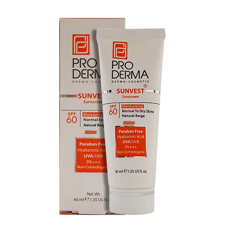 کرم  ضدآفتاب و مرطوب کننده بژطبیعی پوست خشک پرودرما SPF60